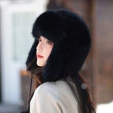 1pc Plush Women's Hat, Fashionable Outdoor Warm Ear Protection Beanie, Handmade, Fluffy, Cute Solid Color, Polyester Fleece, Suitable For Autumn/Winter Holidays And Gifts