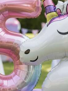 35pcs/Set Unicorn Theme Birthday Party Decorations, Including 32-Inch Gradient Number 0-9 Balloons, Giant Unicorn Shaped Balloon, 10-Inch Pink And Light Blue Star Balloons, 10-Inch Macaron Purple And Macaron Pink Latex Balloons, Suitable For Babyshower, Unicorn And Rainbow Theme Parties, Party Decorations