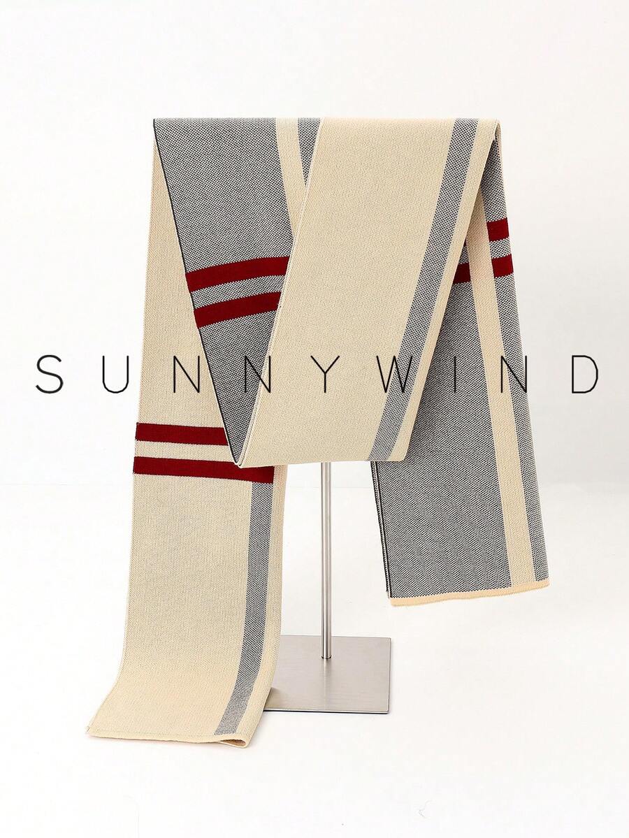 1pc Men's Solid Color Knitted Polyester Scarf, Minimalist & Versatile For Daily Use - Beige - View 1