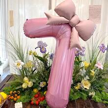 2 pièces/set Ballons en forme de chiffres roses de 32 pouces avec décoration de nœud mat, convient pour anniversaire, mariage, événement extérieur, anniversaire, fête, Thanksgiving, Halloween, Noël, ambiance de fête et décoration de fond