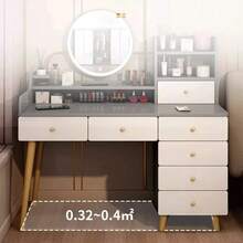 Tocador Compacto Moderno Con Espejo Led 7 Cajones Silla 113x40x100cm - Gris - Ver 8