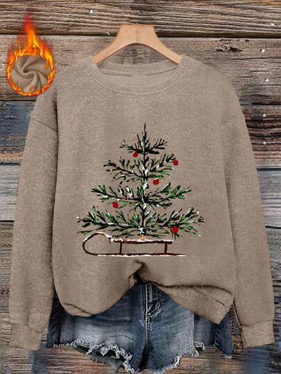 Weihnachtsbaum Muster Damen Lässig Fashion Elegante Imitat Pullover Hoodie Top, exquisite Party, Familie komfortable Party, täglicher Lässig Wear, Weihnachten, Weihnachtskleidung, Weihnachtsfrauenkleidung, Weihnachtsgeschenke, Geschenke für Mutter, maschinenwaschbar, weiches und bequemes Material, warme Unterbekleidung, Thanksgiving Geschenke, Halloween Geschenke, Herbst Damenoutfits, warme Kleidung, Kleidung für kaltes Wetter, Ausgeh-Tops, gemusterte Tops