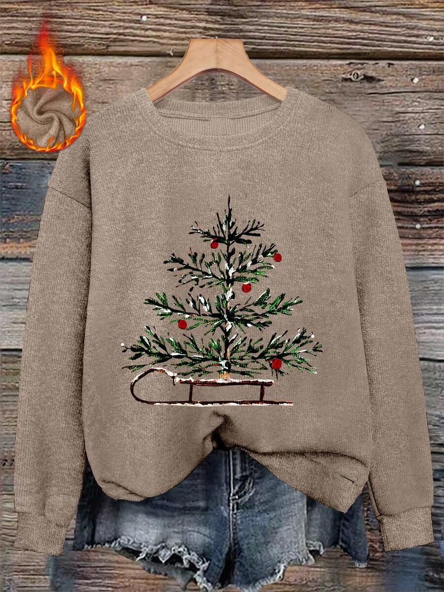 Christmas Tree Print Women's Casual Warm Faux Wool Sweater, Warm Pullover, Printed Sweater, Merry Christmas, Christmas Themed Clothing, Christmas Gift, Chinese New Year, Lunar New Year, Year Of The Horse, Spring Festival, Happy New Year, Valentine's Day, Valentine's Day Gift, Gift For Her, Going Out Tops, Love Day, Anniversary, Romantic Gifts, Gifts For Her, Gifts For Girlfriend, Matching Outfits, Express Love, I Love You, Unique Gifts, Limited Stock