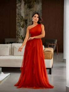 Long Prom Dress For Bridesmaid Party - Burnt Orange - View 2