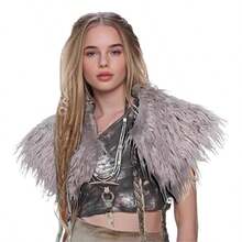 1pc Unisex Viking Fur Cape, Medieval Faux Fur Cloak, Renaissance Costume - Multicolor - View 5
