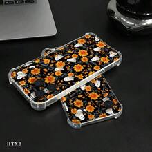 Teléfono Patrones de margaritas de Halloween Teléfono móvil con impresión transparente anticaída de cuatro esquinas, adecuado para phone 17, 16, 15, 14, 13, 12, 11 Pro X XS Series, regalos de Halloween y Acción de Gracias para amigos y familiares, decoración de temporada - transparente - Ver 9