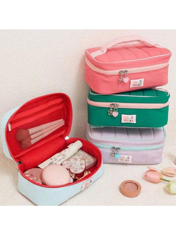 Piccola e fresca borsa cosmetica a forma di macaron, con grande capacità, borsa da viaggio portatile per il lavaggio, serie per ragazze, borsa per cosmetici da viaggio