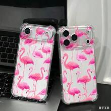 Teléfono: Un teléfono móvil con estampado de flamencos en toda la pantalla, protección anticaídas en las cuatro esquinas e impresión transparente. Compatible con los modelos phone 17, 16, 15, 14, 13, 12, 11 Pro, X y XS. Ideal como regalo para Halloween y Acción de Gracias. - transparente - Ver 4