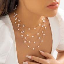 1pc Multi-Layer Minimalist Faux Pearl Necklace, Suitable For Women's Daily And Holiday Wear