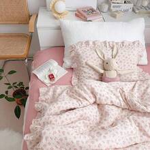 Muslin Duvet Cover With Ruffled Edges, 1 Piece Cotton Comforter Cover 47X59'', Pattern 2-Layer Gauze Bedding, No Quilt Or Pillowcases, Bedroom Essential - 小粉紅碎花 - 查看 10