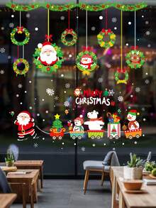 1 pieza Pegatinas navideñas para ventanas, Papá Noel, reno, hombre de jengibre, duende, tren navideño, copos de nieve pegatinas navideñas removibles para oficina, escuela, ventanas del hogar, decoración de vidrio - Multicolor - Ver 7