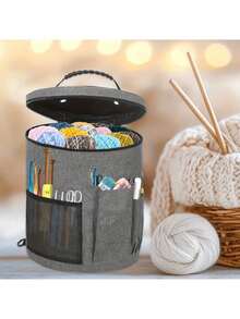 1pc Oxford Cloth Yarn Storage Bucket, Minimalist Style Cylindrical Shape With Multi-Pocket Mesh Details, Suitable For Yarn Balls And Knitting Tools Organization, Fits Handcraft Knitting And Home Organizing Scenarios. - Hot Pink - View 12