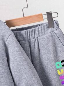 Tween Boy Cartoon Print Warm Hoodie And Sweatpants Set - Grey - View 6