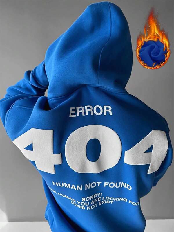 Sudadera con capucha con estampado de elemento numérico, estilo callejero para hombre en otoño/invierno