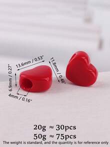 20g 或 50g/袋 亚克力粉色/红色心形大孔小马 DIY 珠子，14x12mm 东西向穿孔发珠，适合女孩/女士/女士制作情人节珠宝，Kandi 串珠手链项链脚链钥匙链发珠，非常适合头发，非常适合串珠项目