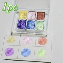 1pc - Professional Art Use 6-Color Mini Palette With Glitter, Suitable For Chinese Painting, Thangka, Calligraphy - Compact & Durable Transparent Storage Box - Ideal For Travel And Daily Use - Easter, Day Of The Dead, Halloween, Thanksgiving, Christmas, Fall And Back To School Gifts, Versatile Art Supplies, Professional Watercolor, Frozen Watercolor, Micro Particle Watercolor