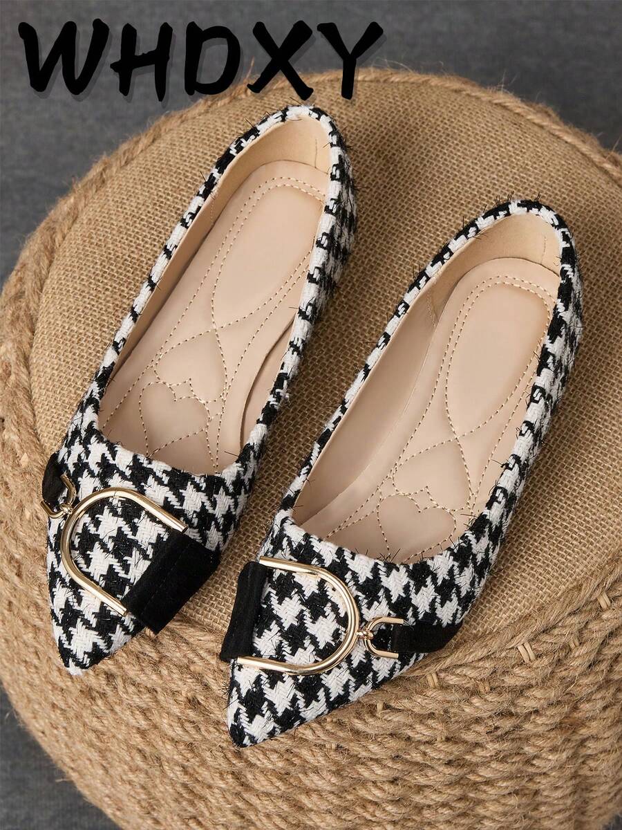 WHDXY 1 Pair Women's Pointed Toe Flats, Soft Leather Office Shoes, Versatile Loafers, Shallow Soft Bottom Fairy Style Flat Slip-On Commuting Shoes - 黑與白 - 查看 1