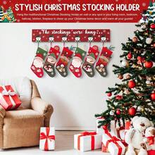 Stocking Holder Mantle Stocking Hangers Mantel Fireplace Wall Hanging Sign With 6 Hangers Collapsible And Stockings Were Hung Stocking Hooks Xmas Decor 28.4 Inch