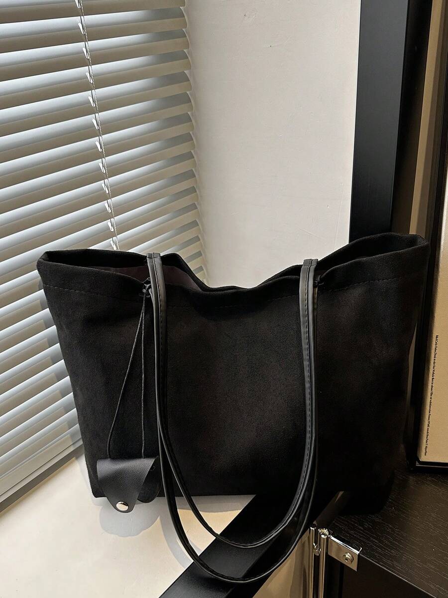 时尚大容量女士单肩托特包，设计感十足 - 黑色 - 查看 1