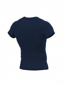 Áo thun ngắn tay ôm sát thoải mái dành cho nam, thích hợp cho chạy bộ, tập gym, thể thao, mùa hè. - Màu xanh hải quân - Xem 2