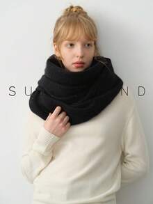 1 pieza Cuello de punto de unicolor de poliéster cálido para mujer, versátil para ir al trabajo y uso diario, otoño/invierno para vestir - Negro - Ver 9