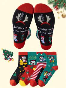 Disney 4/1 Pair Genuine Christmas Hat Cartoon Character Socks, Christmas & New Year Animation Socks For Men, Novelty & Fun Socks For Gifts And Parties, Socks - Multicolor - View 11