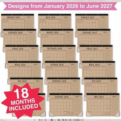 Desk Calendar 2026 - Desktop Calendar 2026, 18 Month Large Desk Calendars 2026 - 2027, January 2026 - June 2027, Cute Kraft Theme Classroom Decor Teacher Must Haves, Designed In USA
