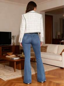 Fashionable Retro Gray Tone Unique Little Daisy Print Fresh Style Straight-Leg Jeans