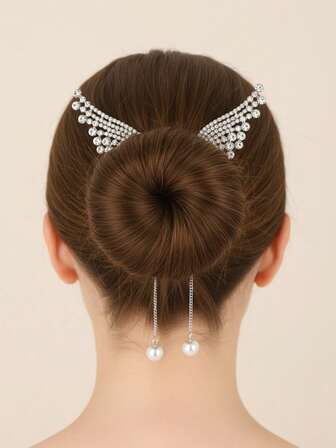 1 pieza Pinza de pelo con forma de ala encantadora para niñas - Diseño con strass brillantes y borlas de perlas, accesorio de moda para el cabello, ideal para fiestas, pinzas de garra