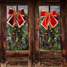 Large Red Flocked Bow Decoration, Suitable For Holiday Party Decor