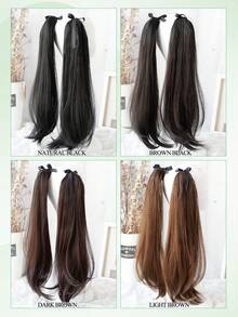 2pcs Long Layered Ponytail Fluffy Ponytail Extensions Wrap Around Clip In Ponytail Hair Extensions Synthetic Ribbon Drawstring Tie To Hair Ends Black Brown Natural Hairpiece For Women 30cm/40cm/50cm - Multicolor - View 5