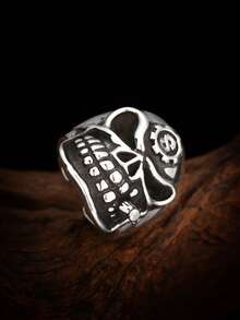 1pc 925 Sterling Silver Vintage Blackened Punk Style Smoking Skull Ring, Suitable For Men To Wear On Holidays