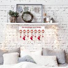 Stocking Holder With Hangers - Wooden Organizer Sign '' Stockings Were Hung' - Xmas Mantel Snowmen Wall Mount Hanging Hook Mantel Truck