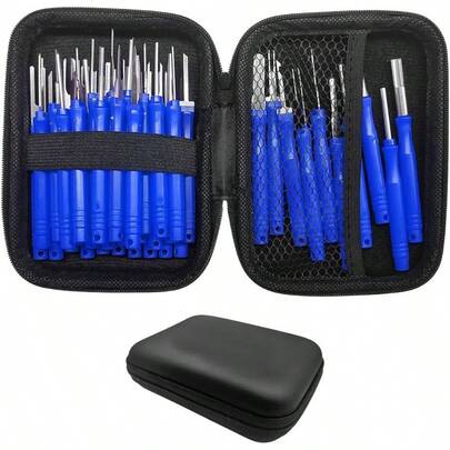 41PCS Terminal Removal Kit, Electrical Wire Connector Pin Extractor Set With Protective Box, Car Terminal Release Depinning Tools Kit Automotive Household Devices Blue