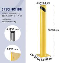 Security Bollard Steel Bollard Post Yellow Pipe Steel Barrier 36" H 4.5" D - Yellow - View 7