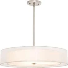 VONLUCE Modern Chandeliers, 18&#34; Drum Chandeliers With 2-Layer Fabric Shade, 4-Light Pendant Light Fixture With E26 Bases, Light Fixture For Dining Room Bedroom Living Room, Linen Shade &Amp; Brass Finish
