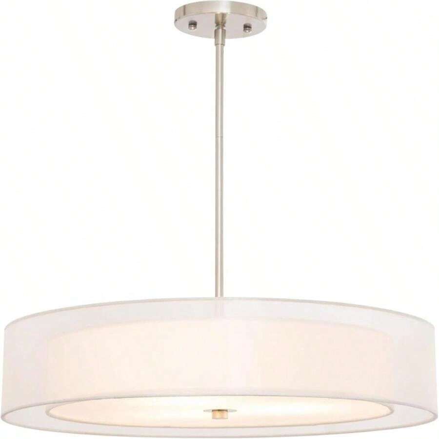 VONLUCE Modern Chandeliers, 18&#34; Drum Chandeliers With 2-Layer Fabric Shade, 4-Light Pendant Light Fixture With E26 Bases, Light Fixture For Dining Room Bedroom Living Room, Linen Shade &Amp; Brass Finish