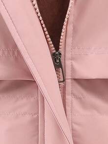 1pc Women's Casual Outdoor Hooded Padded Coat, Zipper Closure, Solid Color, Thermal Lined, Multiple Pockets, Cinched Waist,Winter