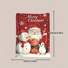 1 Piece Cozy Fleece Blanket With Santa, Snowman, And Penguin - Soft, Warm Polyester Throw With 'Merry' Text, Suitable Naps, Camping, Travel, Office, And Home Decoration - Holiday Friends And Family - Grey - View 7