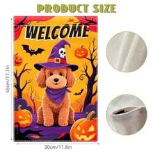 Halloween Teddy Dog Garden Flag 12x18 Double Sided For Outside Scary Pumpkin Yard Flag Burlap Yard Animal Flags Witch Hat Outdoor Fall Holiday Home Seasonal Decorations# DOUYYY