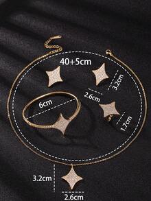 4pcs/Set Star Studded Rhinestone Ring, Necklace, Earrings, Bracelet Jewelry Set, Minimalist Unique Jewelry Set, Suitable For Daily Wear