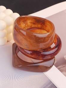 3 件套休闲亚克力手链套装，优雅简约染色手镯组合，适合日常佩戴和度假，咖啡色 - 咖啡 - 查看 4