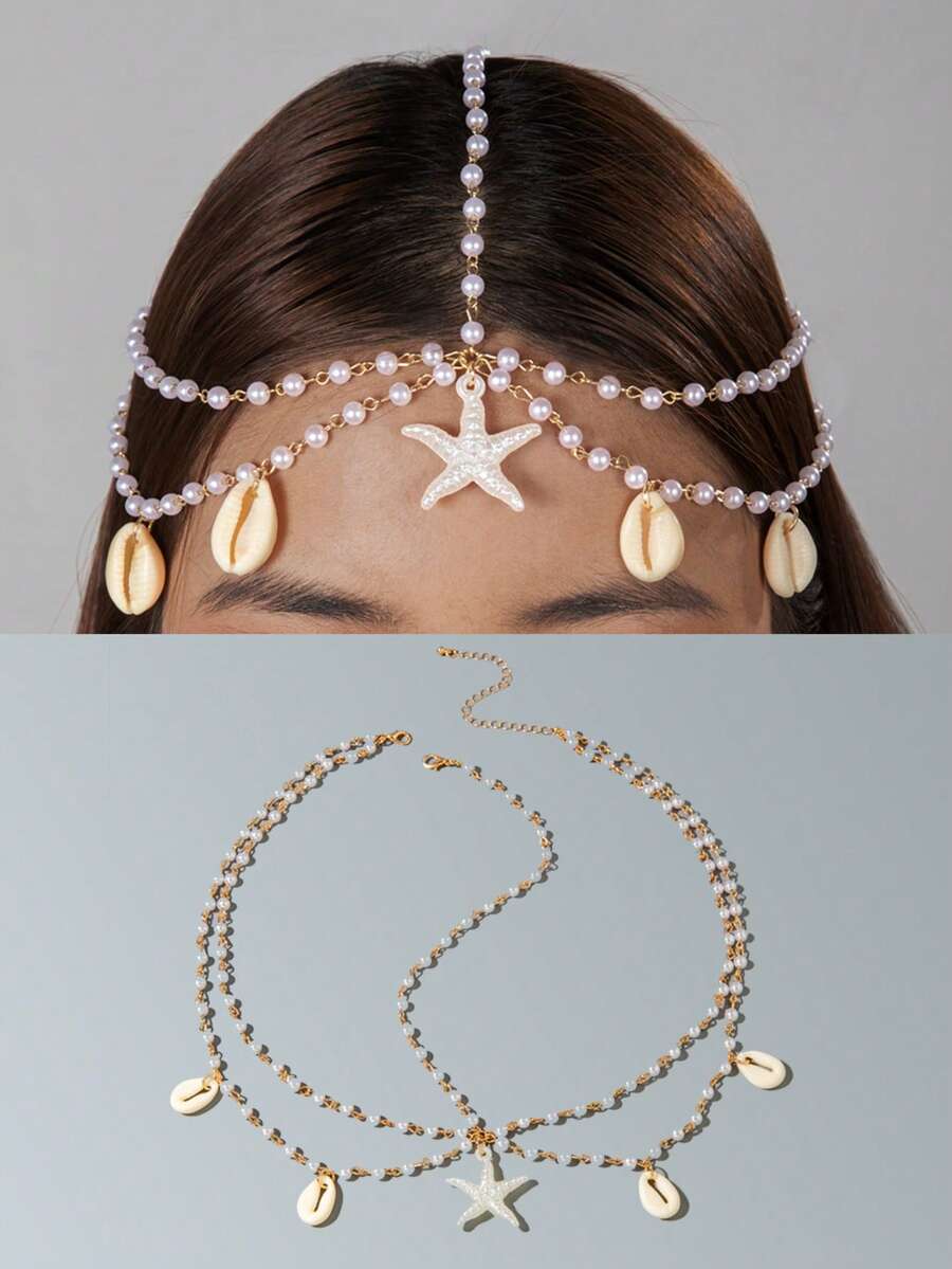 imoli 1 chiếc mặt dây chuyền hình sao biển, vỏ sò giả ngọc trai màu trắng, phong cách Boho Chic, làm thủ công, có thể điều chỉnh độ dài, quà tặng cho tiệc tùng, cô dâu tương lai, phụ kiện tóc cho nữ.