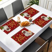 1 Stück/4 Stücke/6 Stücke Weihnachtsmann Muster Leinen Tischsets, geeignet für Esszimmertisch, Weihnachten, kann als Weihnachtsgeschenk, Weihnachtsdekoration verwendet werden, ganzjährig einsetzbar, moderne waschbare Tischdekor, Raumdekoration, Tischsets, Untersetzer, Küchen- und Esszimmertischmatten, Innen- und Außenpartydekoration, Heimdekoration, ideales Geschenk