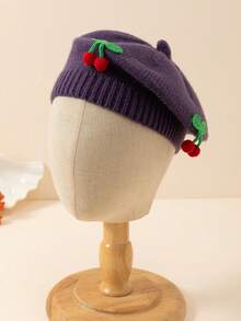 1 pieza Gorro de boina tejido con diseño de cereza lindo para niños, adecuado para usar en otoño/invierno para mantener el calor y para uso diario - A - Ver 20