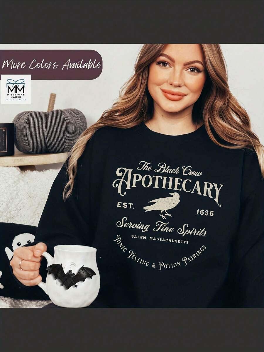 Black Crow Apothecary Sweatshirt For Halloween, Salem Massachusetts Sweater, Witchy Halloween Shirt, Spooky Season Vintage Style Crewneck