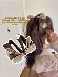 Ribbon Bow Banana Hair Clips For Women Girl,1PC Vertical Ponytail Claw Clip Korean Style Bowknot Ponytail Claw Large Banana Clip For Thick Hair Accessories, Claw Clips, Hair Claws, Hair Slide, Hair Barrettes