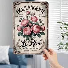 Vintage Parisian Bakery Roses Boulangerie Tin Sign, Vintage French Patisserie & Cafe Metal Sign Print Aesthetic Room Decoration For Home Bedroom Kitchen Bar Dorm Bathroom Wall Decor 8 X 12 Inch - 1 - 查看 5