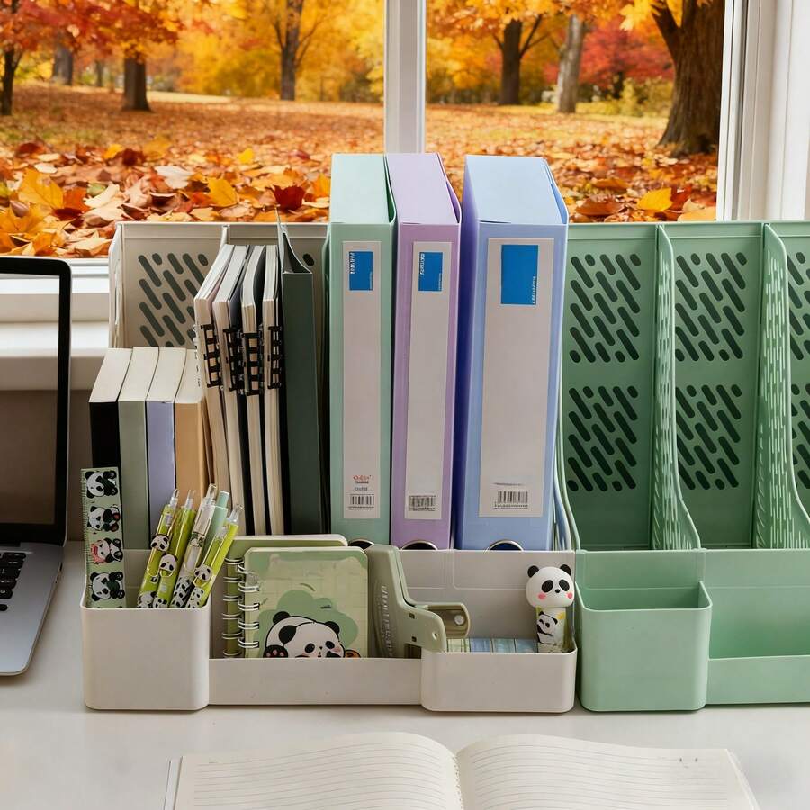 Desktop Book Stand Shelf, Document Organizer Rack, A4 File Holder - Multicolor - View 1