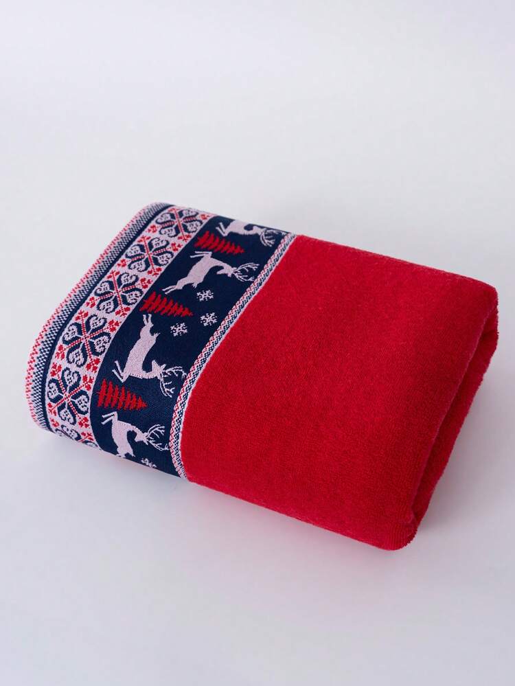 1/2条装圣诞可爱鹿刺绣纯棉浴巾，超柔软大号，速干，不掉毛，桑拿浴巾，高吸水性，轻盈，客用毛巾，高品质浴室配件，是伴侣的最佳礼物。毛巾尺寸：40*75厘米，浴巾尺寸：70*140厘米 - 紅色 - 查看 6